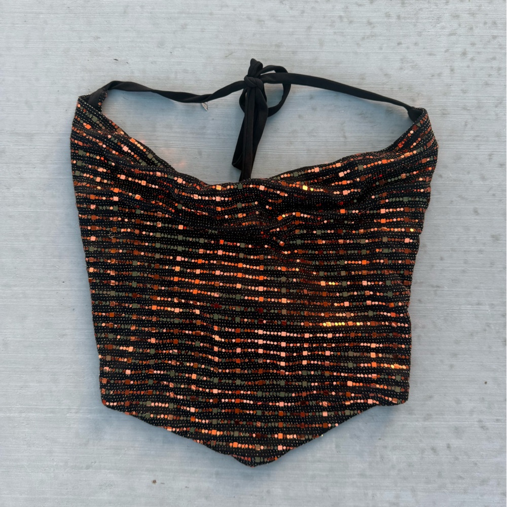 Vintage Black and Orange Sequin Top